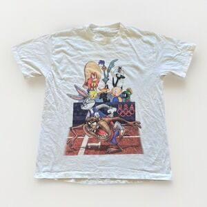 Vintage USA Olympics Shirt Mens Large White 90s Looney Tunes Atlanta